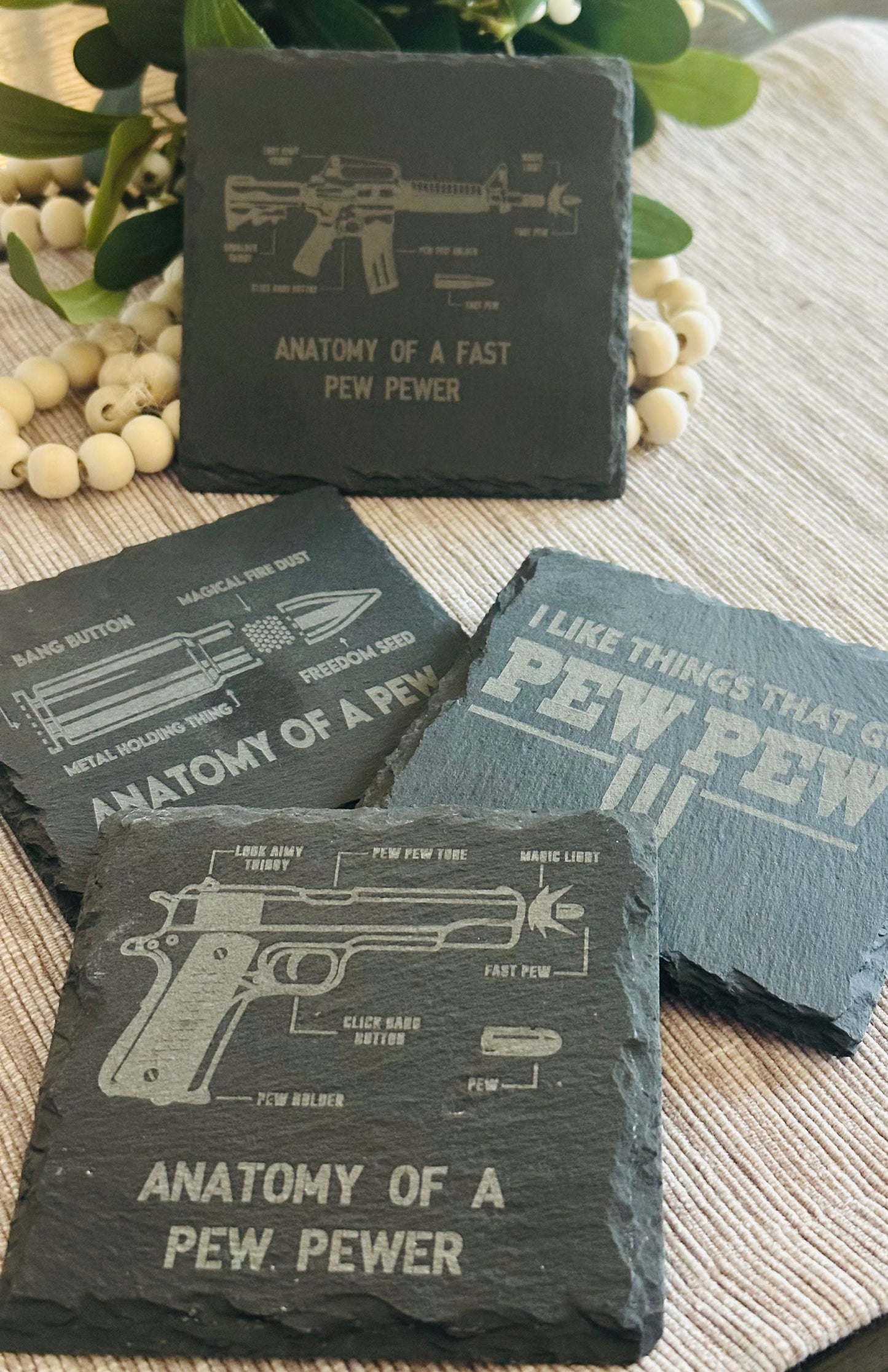 Anatomy of a Pew Slate Coasters