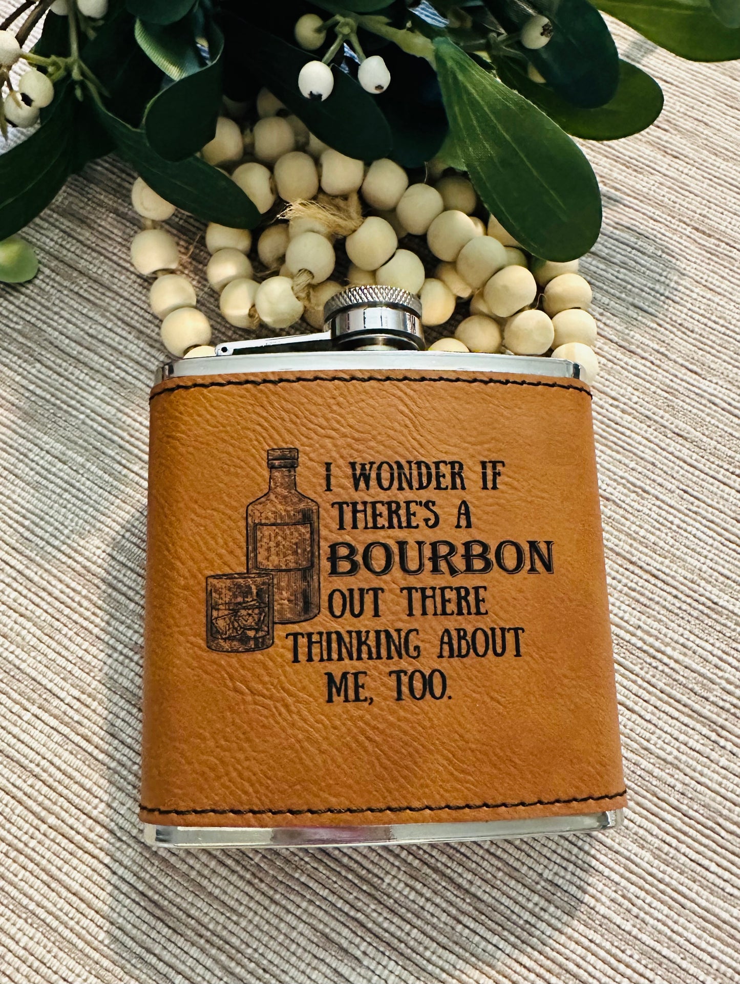 Bourbon Thinks Leatherette Flask