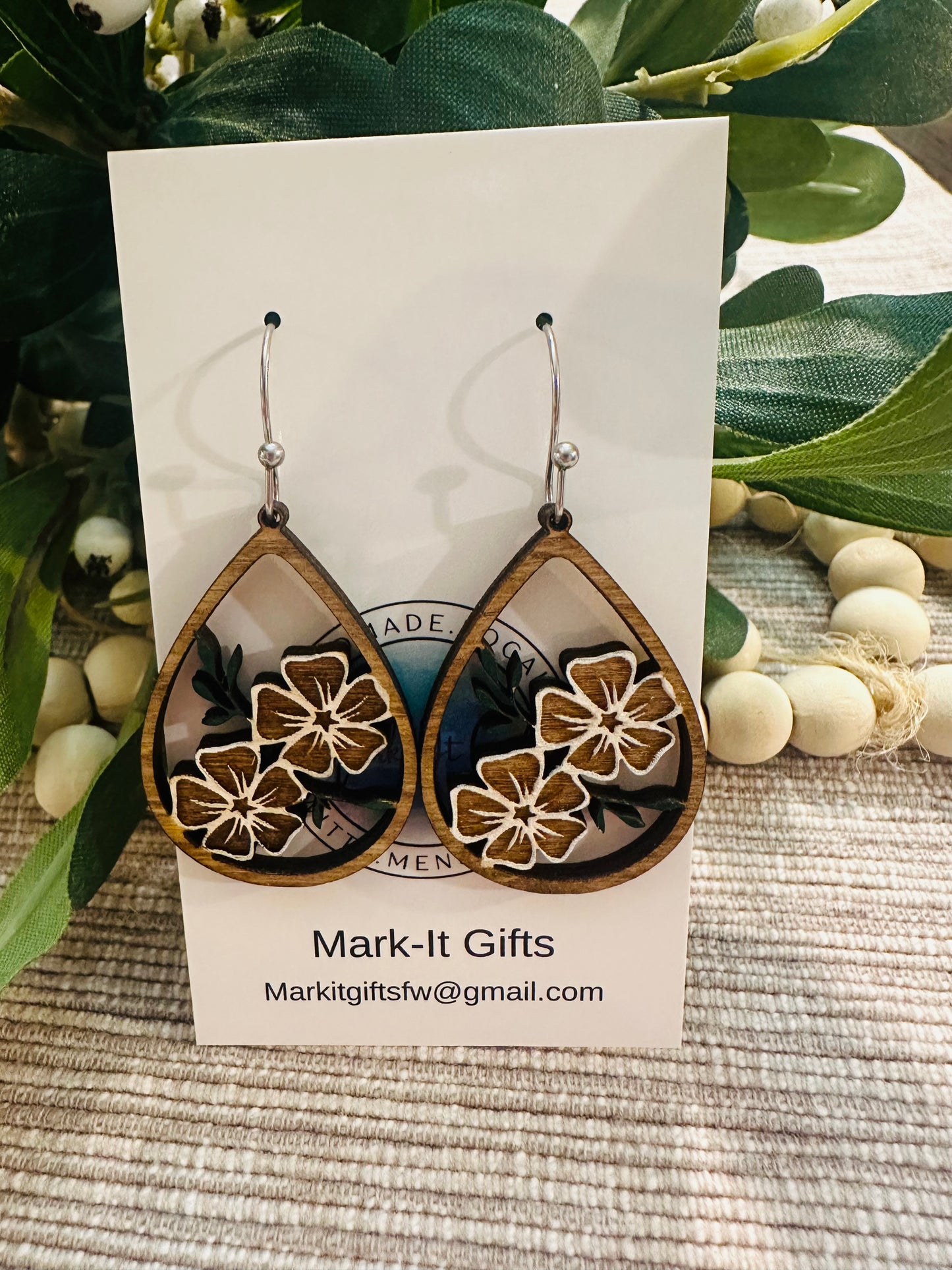 Wooden White Flowers Earrings