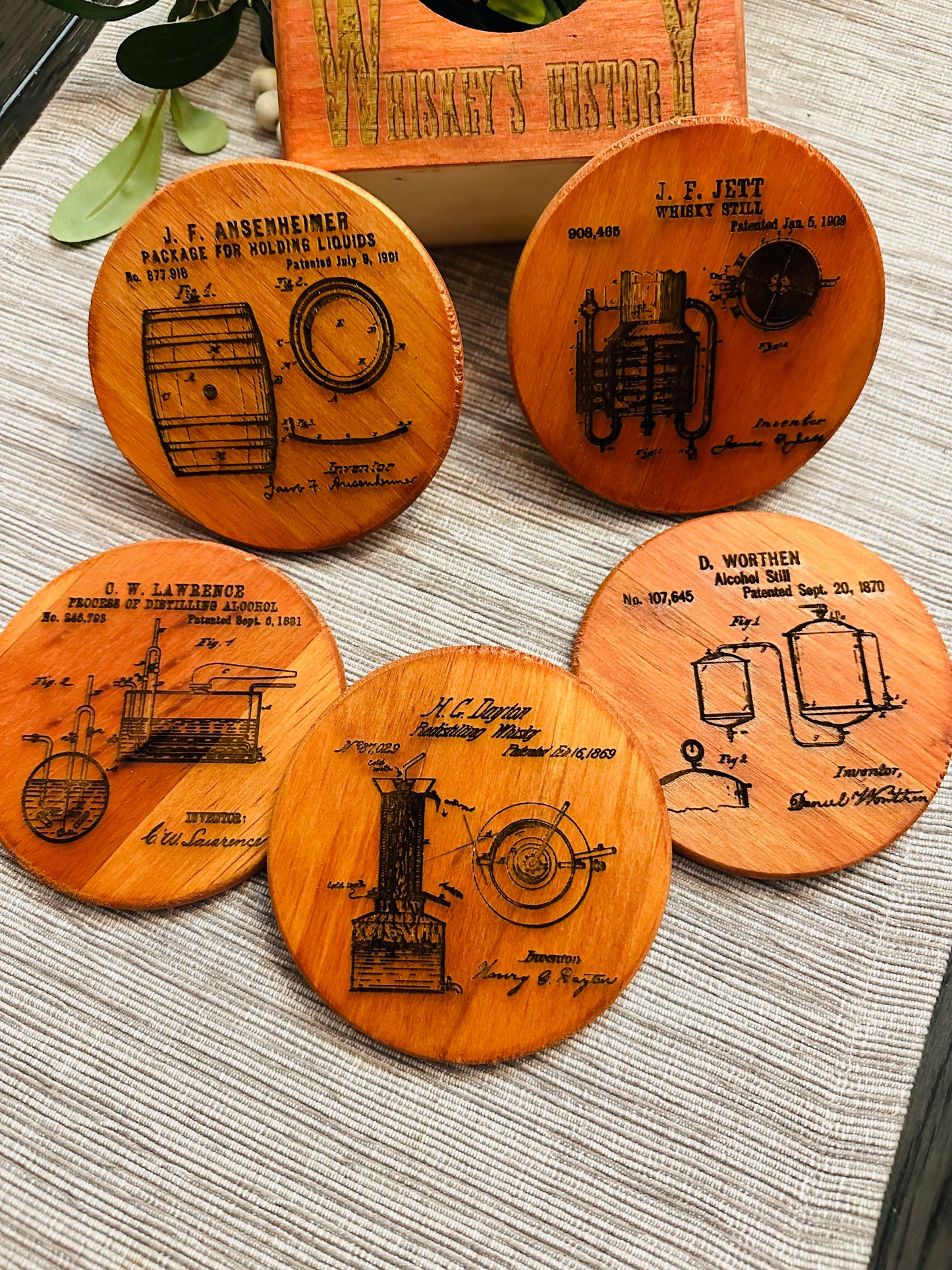 Whiskey History Wooden Coasters
