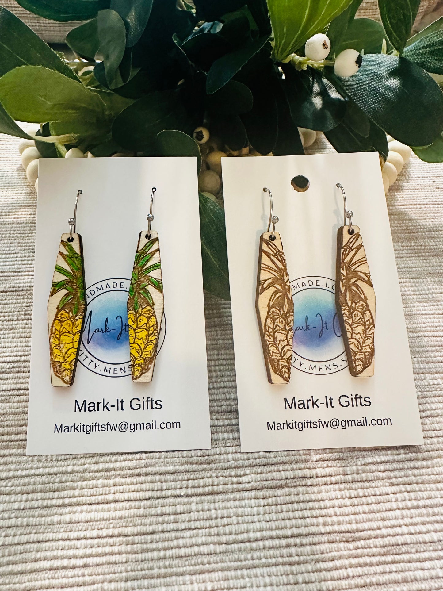 Wood Pineapple Earring
