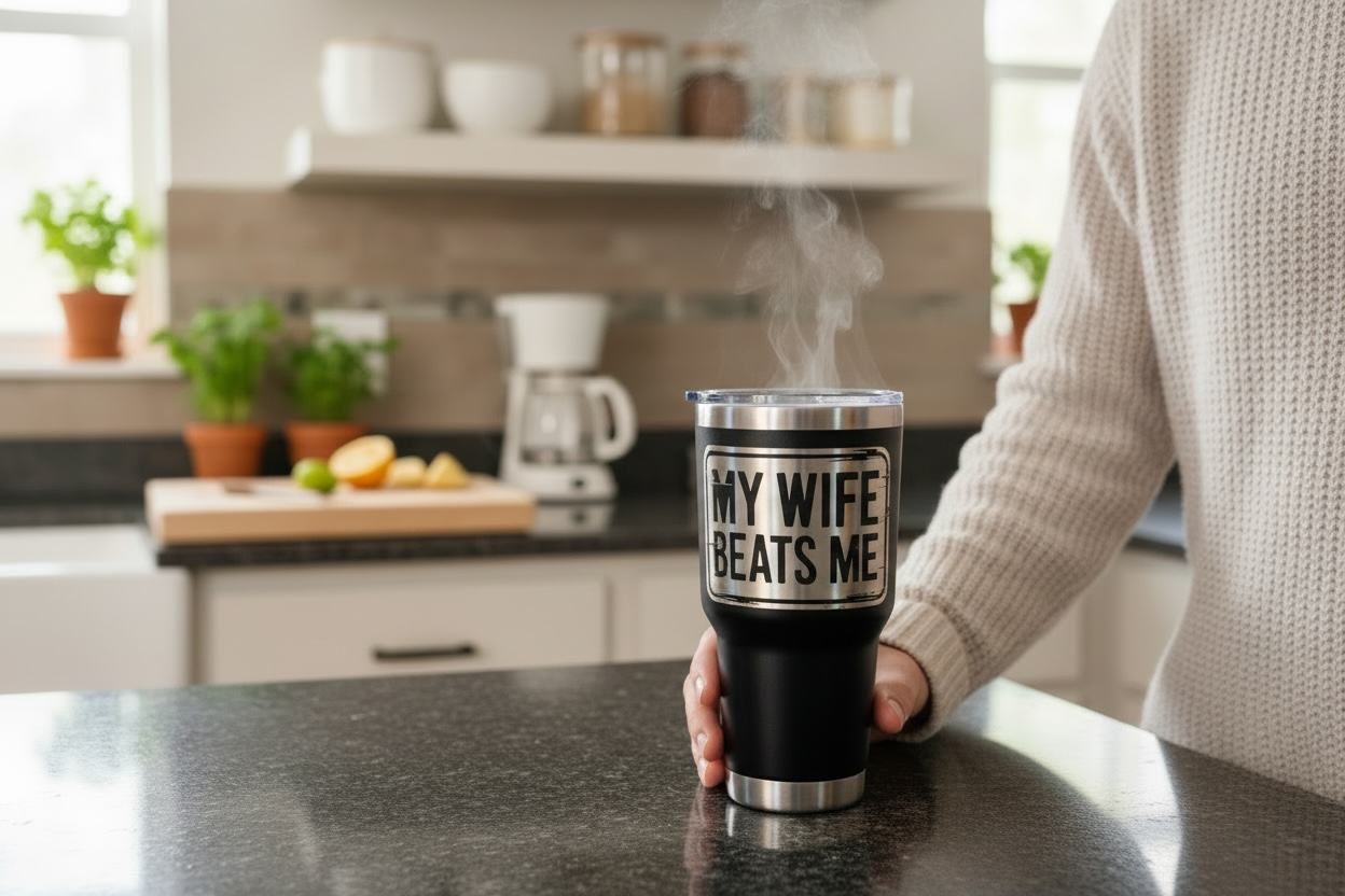 30oz Wife Beats Me Engraved Tumbler