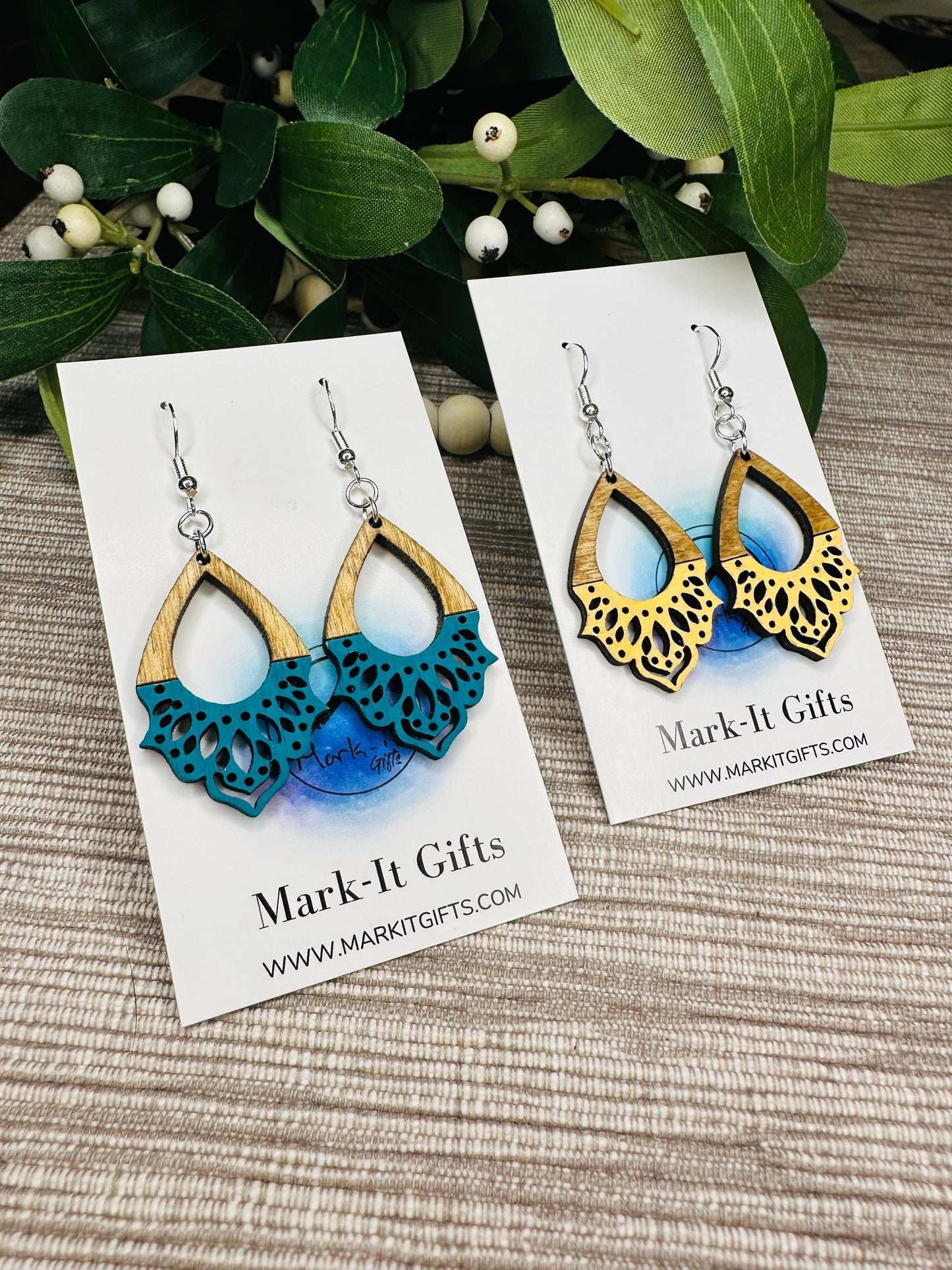 Lace Teardrop Earrings (Wood)