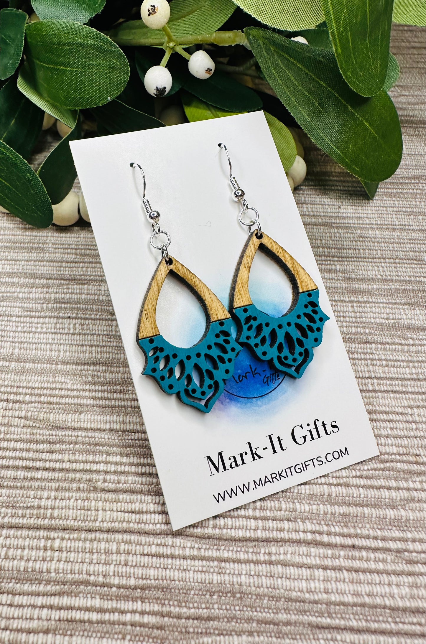 Lace Teardrop Earrings (Wood)