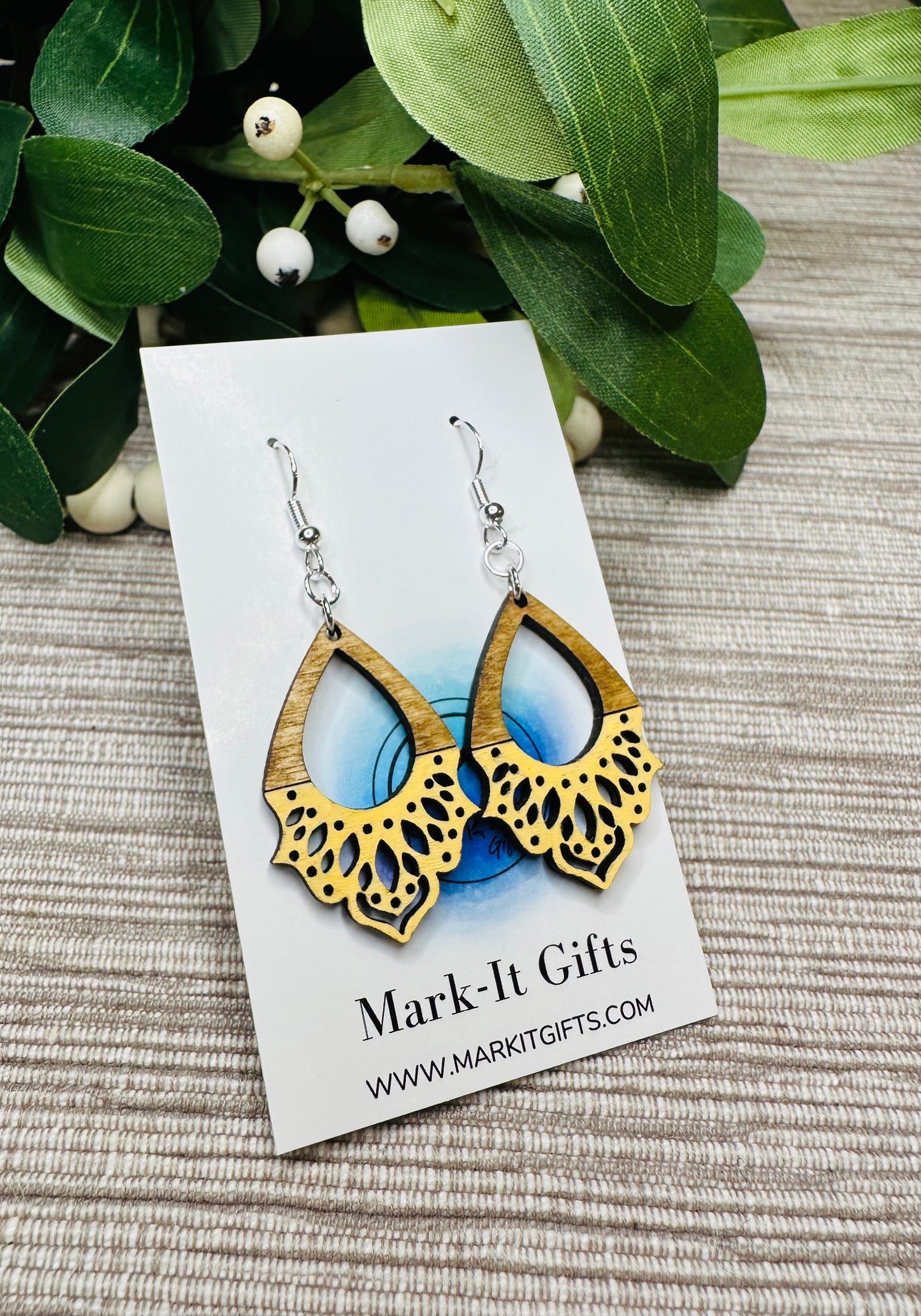 Lace Teardrop Earrings (Wood)