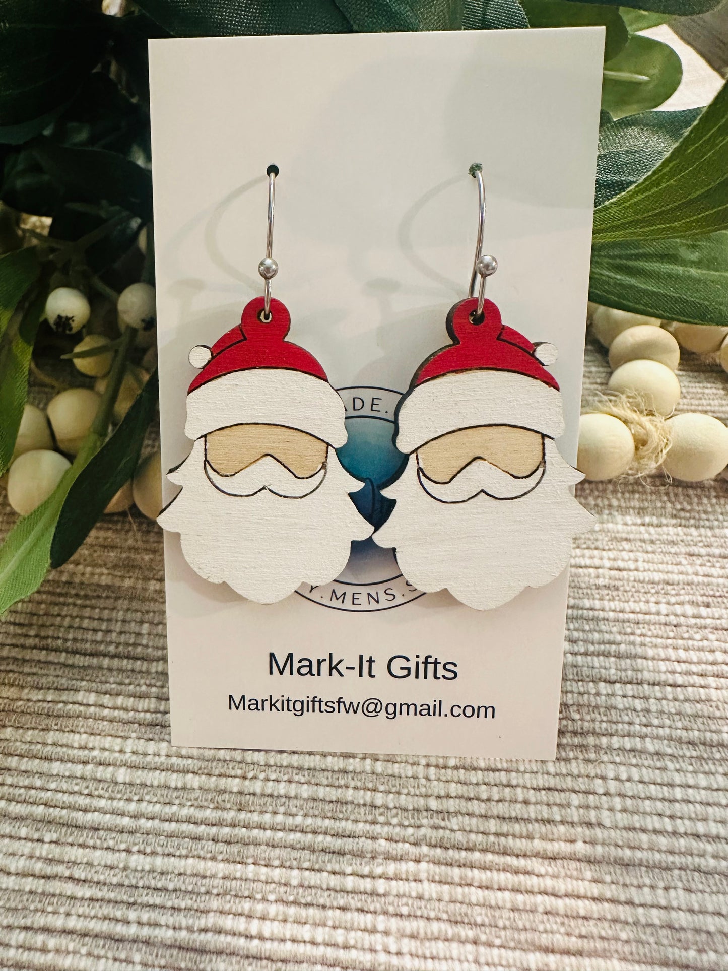 Wooden Santa Earring