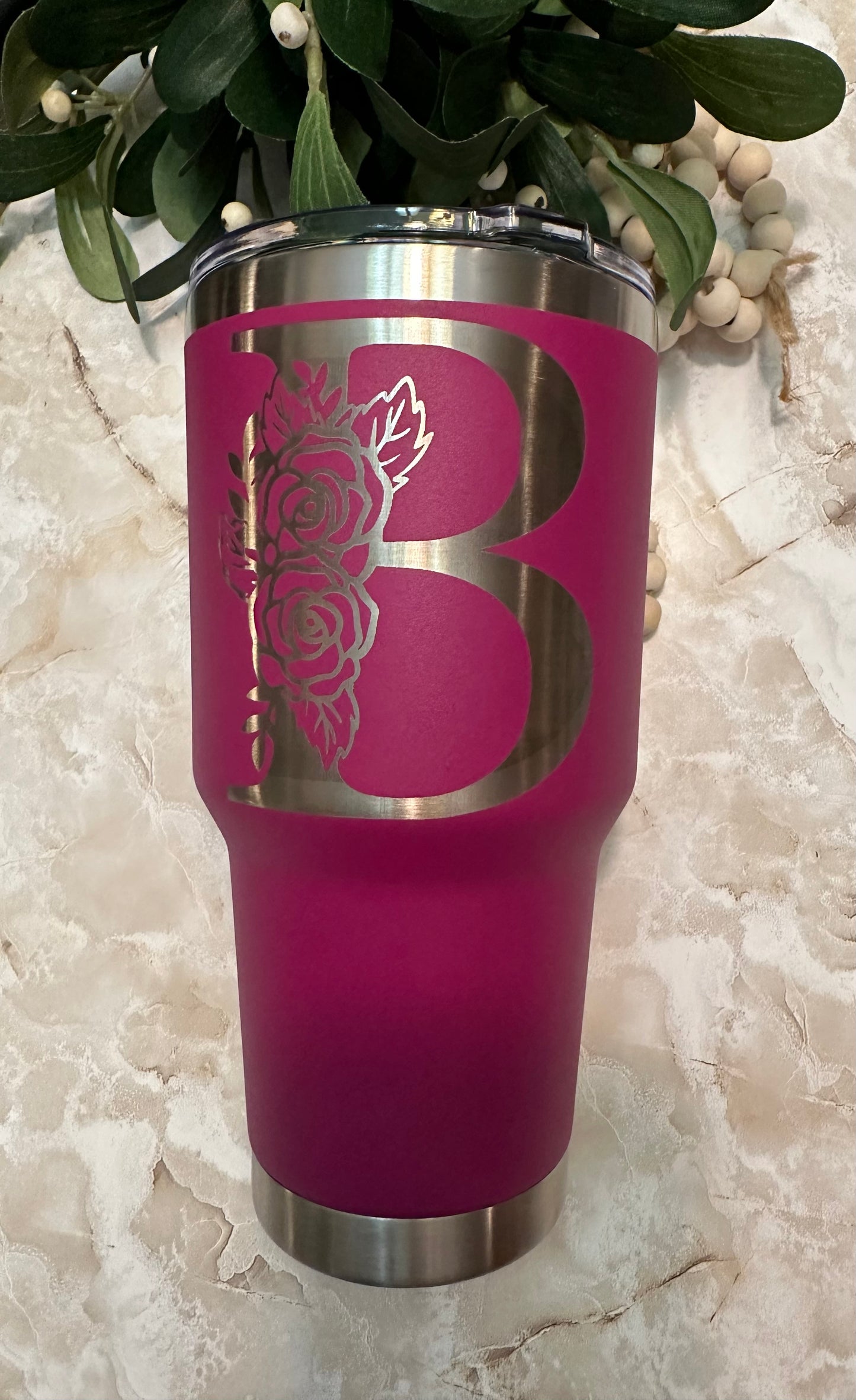 30 oz Initial & Flower Engraved Tumbler