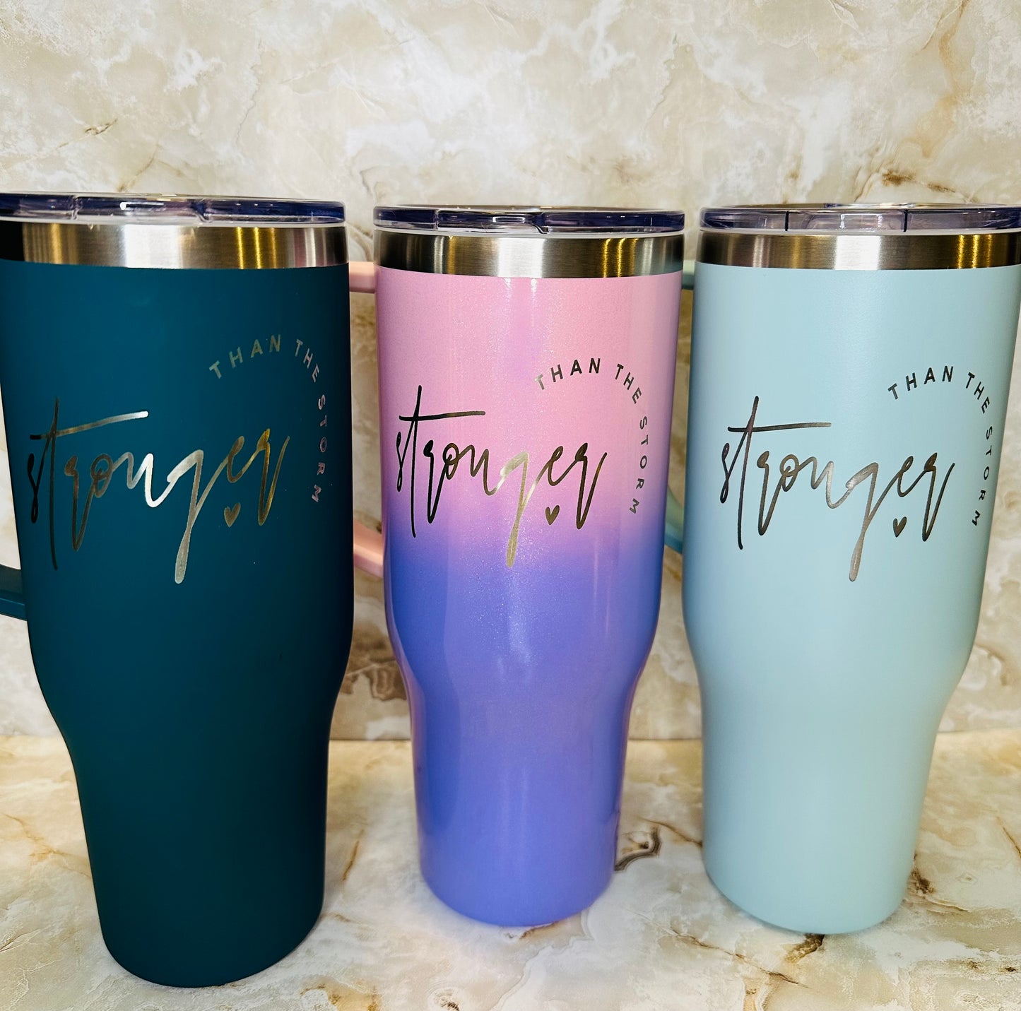 40 oz Stronger The Storm Engraved Tumbler