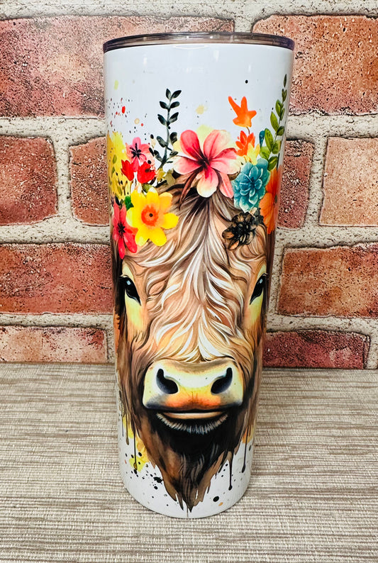 Highland Cow Splatter Paint Tumbler