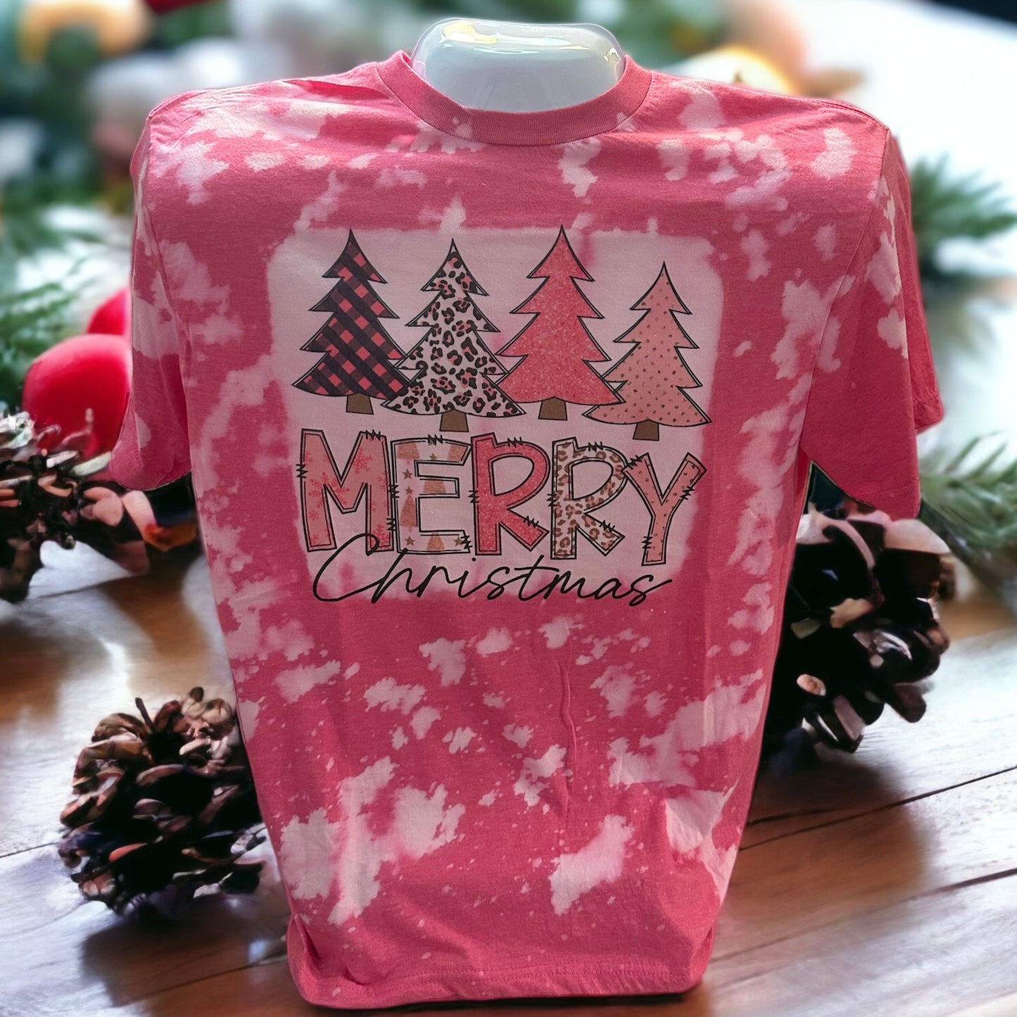 Pink Christmas Trees Bleached T-Shirt