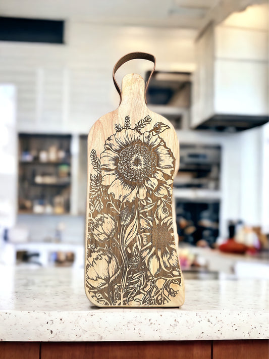 Sunflower Serving Board With Leather Strap