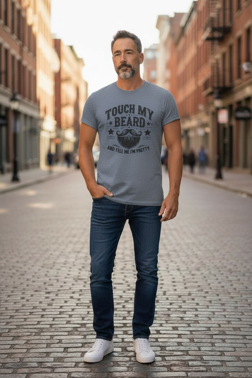 Touch My Beard alternate design funny men's t-shirt by Mark-It Gifts
