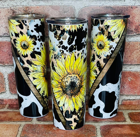 Sunflower And Cow Print Tumbler