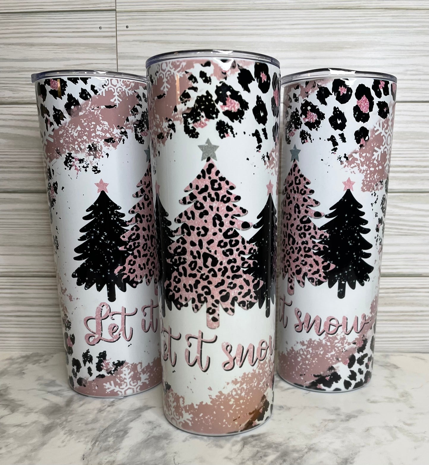 20oz Christmas Trees Pink Leopard Tumbler