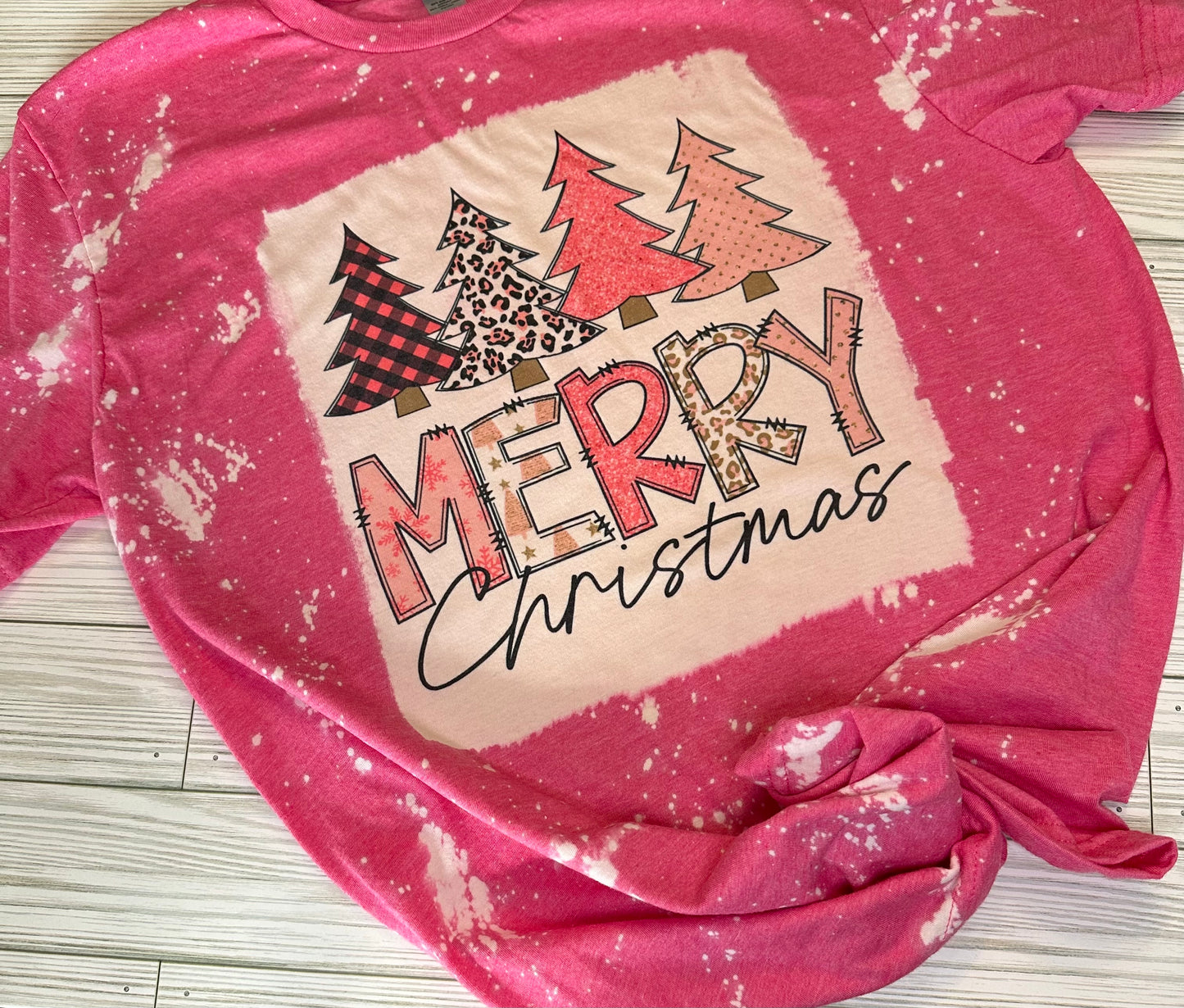 Pink Christmas Trees Bleached T-Shirt