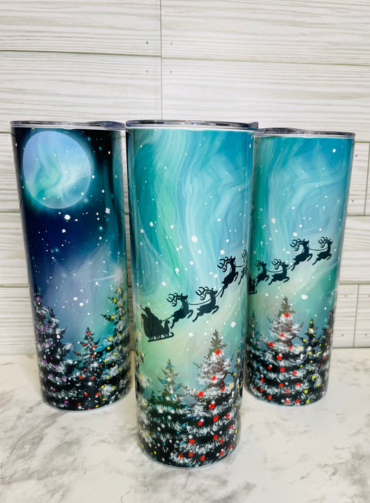 Santa And The Aurora Borealis Tumbler